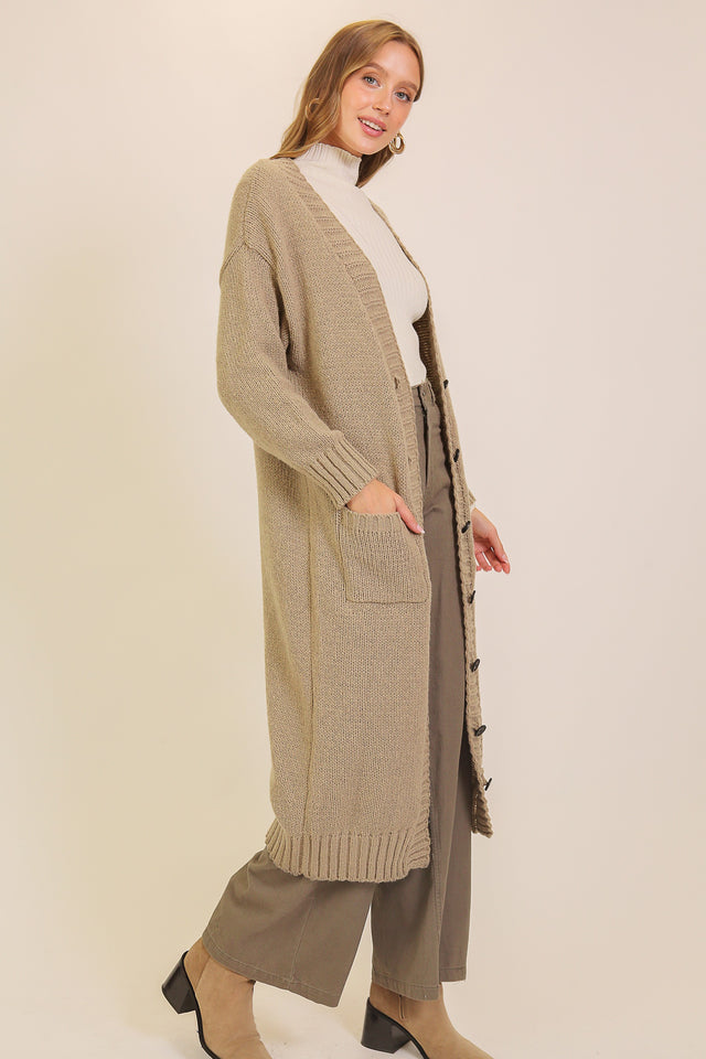 Longline Knit Button-front Cardigan