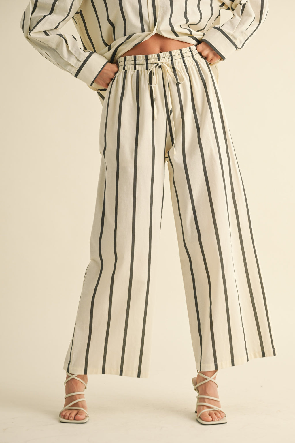 Stripe Straight Legs Pants With Elastic Band