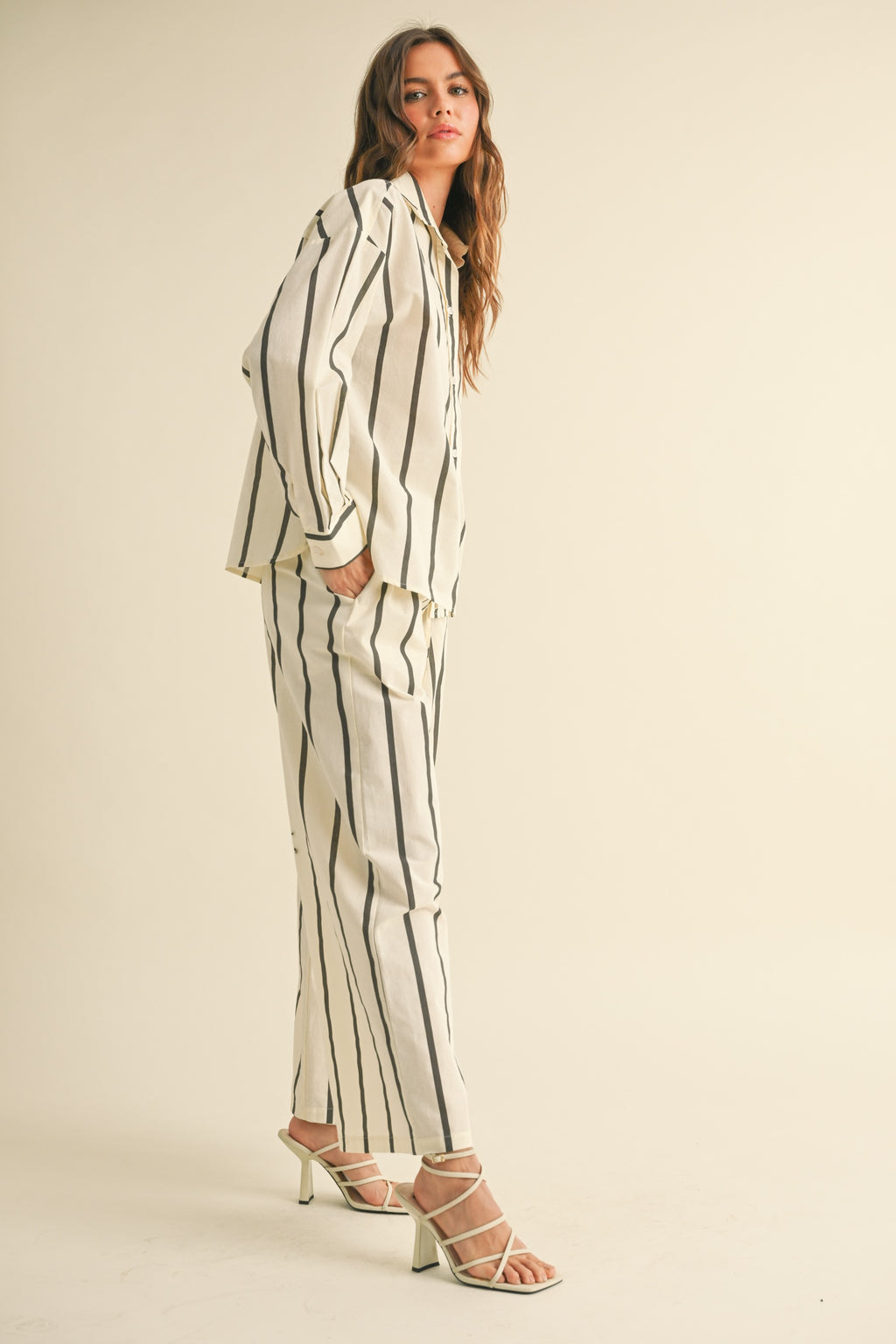 Stripe Straight Legs Pants With Elastic Band