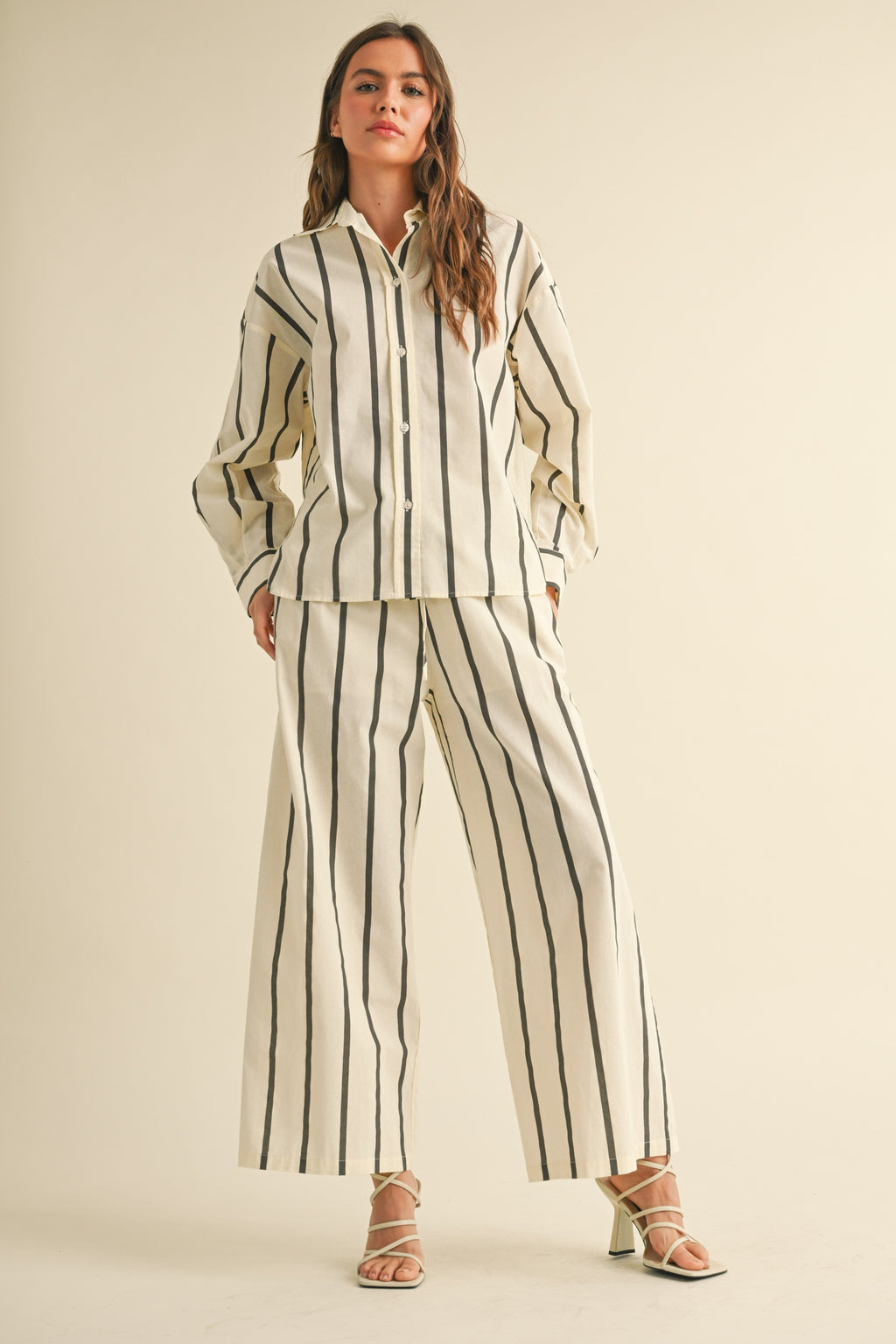 Stripe Straight Legs Pants With Elastic Band