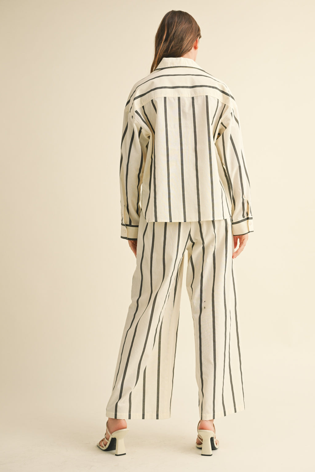 Stripe Straight Legs Pants With Elastic Band