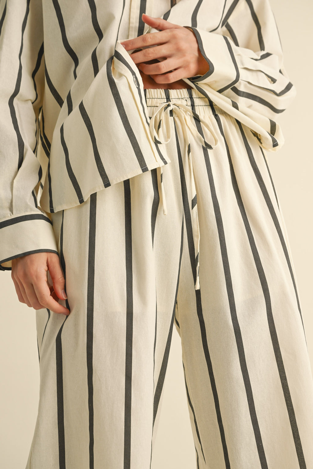 Stripe Straight Legs Pants With Elastic Band
