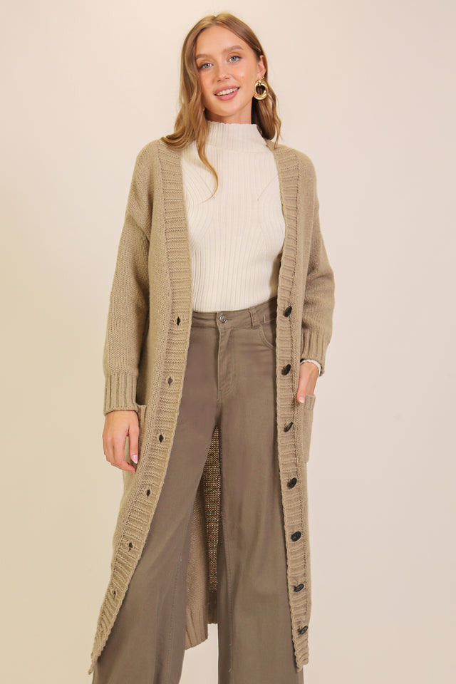 Longline Knit Button-front Cardigan