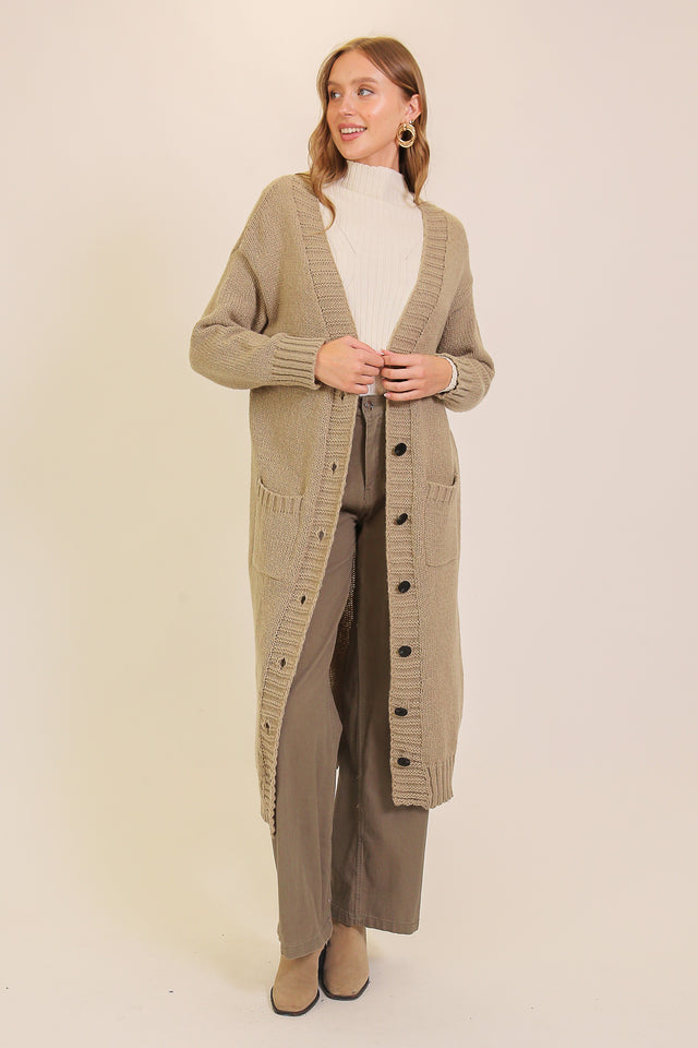 Longline Knit Button-front Cardigan