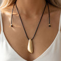 Elongated Teardrop Pendant Cord Necklace