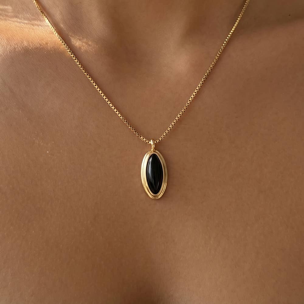 Oval Onyx Bezel Pendant Necklace