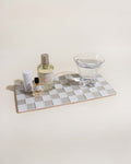 GLASS TILE DECORATIVE TRAY - Beige Checkered