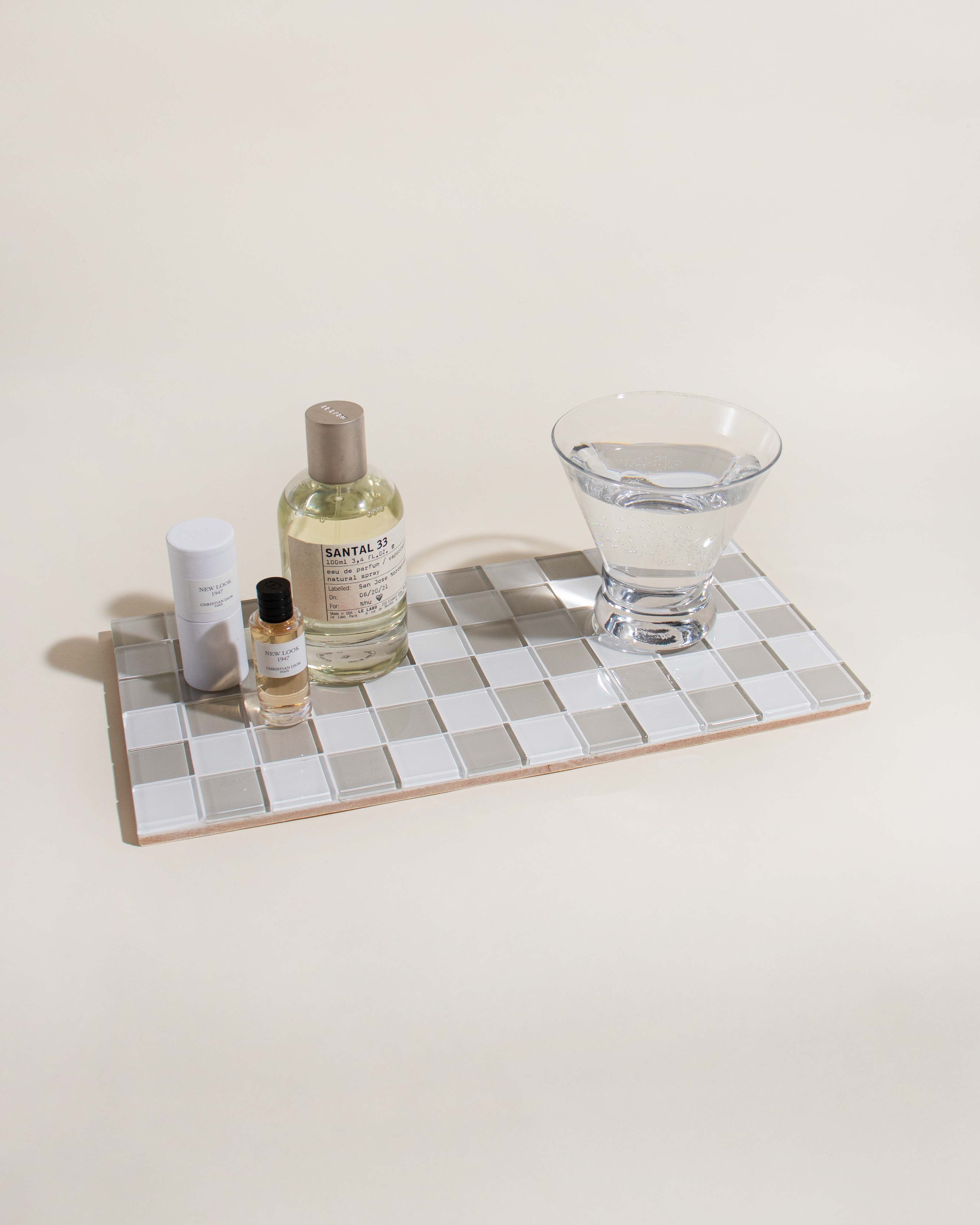 GLASS TILE DECORATIVE TRAY - Beige Checkered