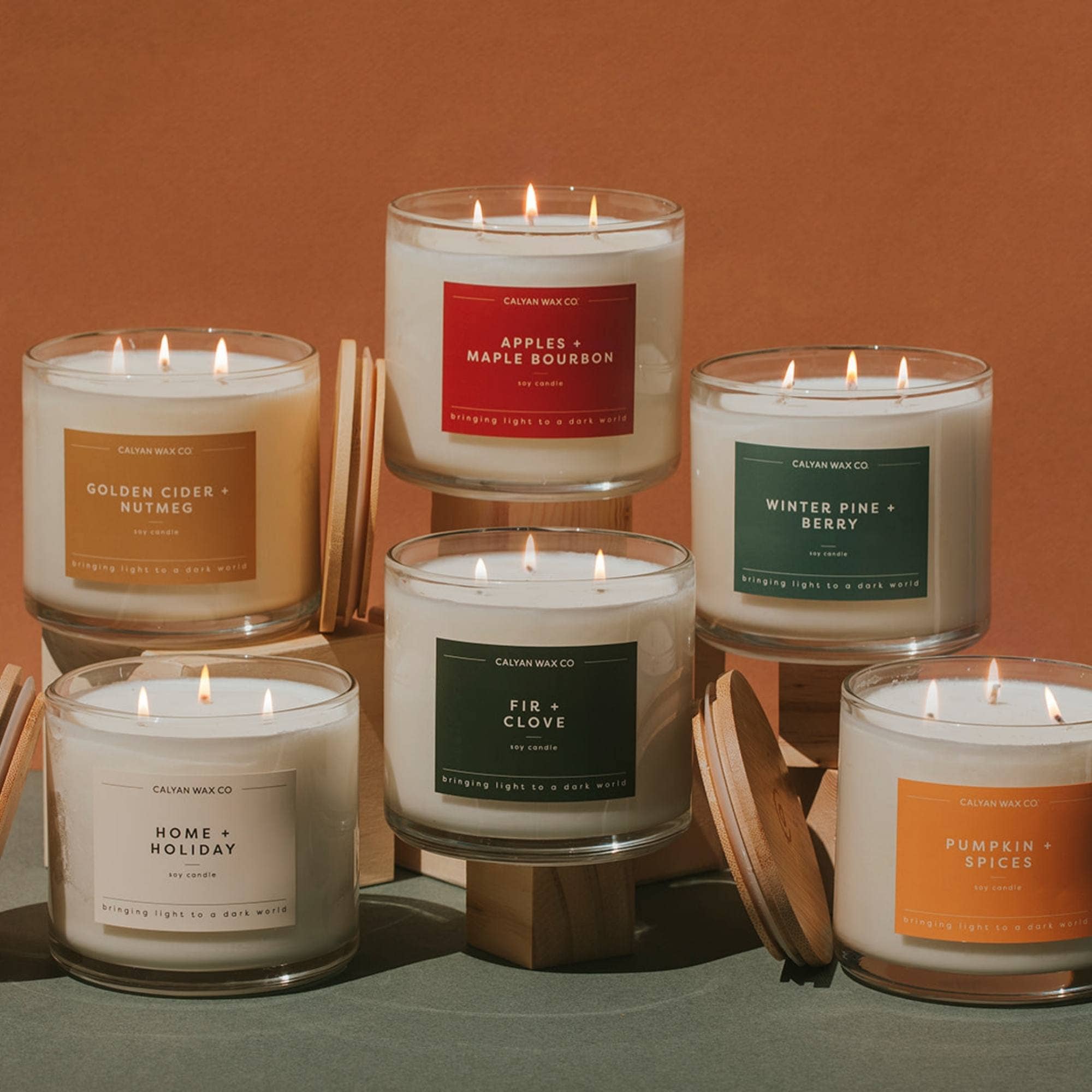 Apples + Maple Bourbon - 3 Wick Clear Glass Soy Candle
