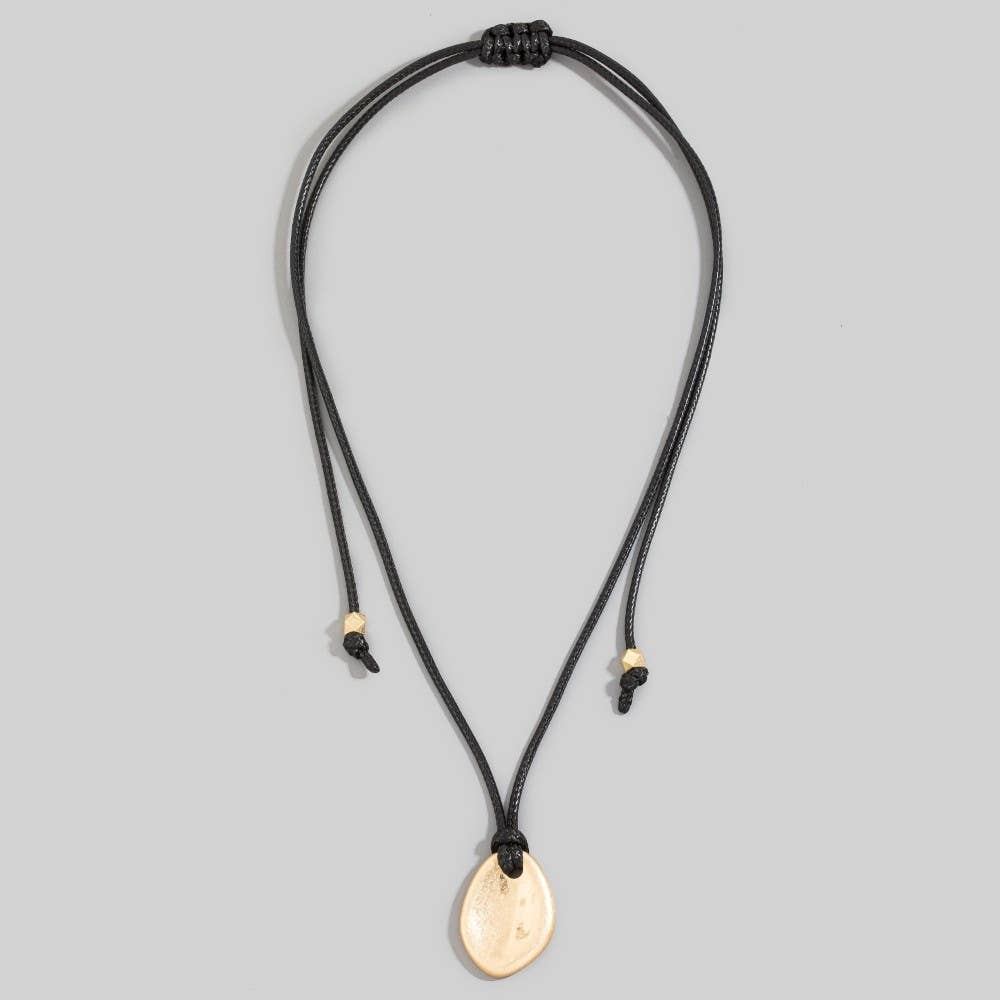 Adjustable Cord Oval Disc Pendant Necklace