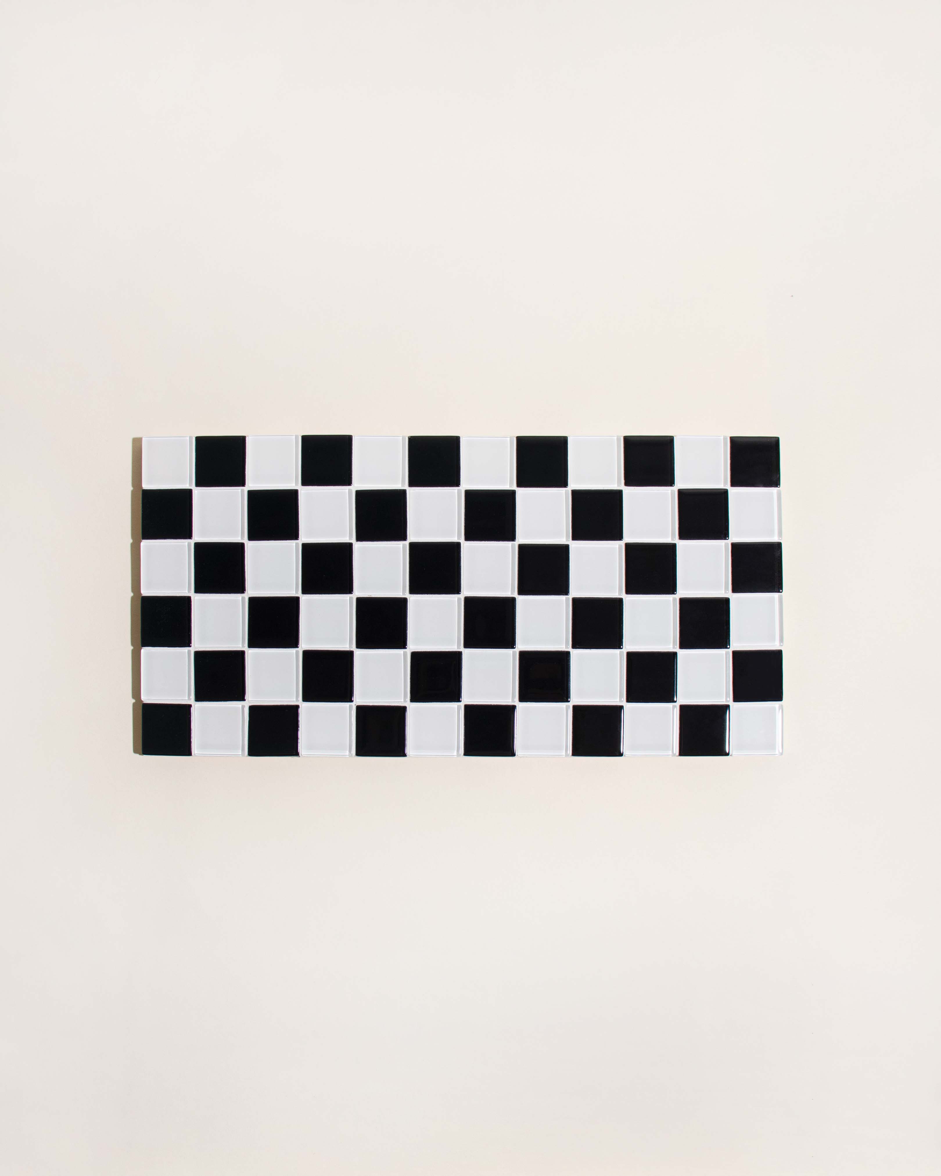 GLASS TILE DECORATIVE TRAY - Black & White Checkered