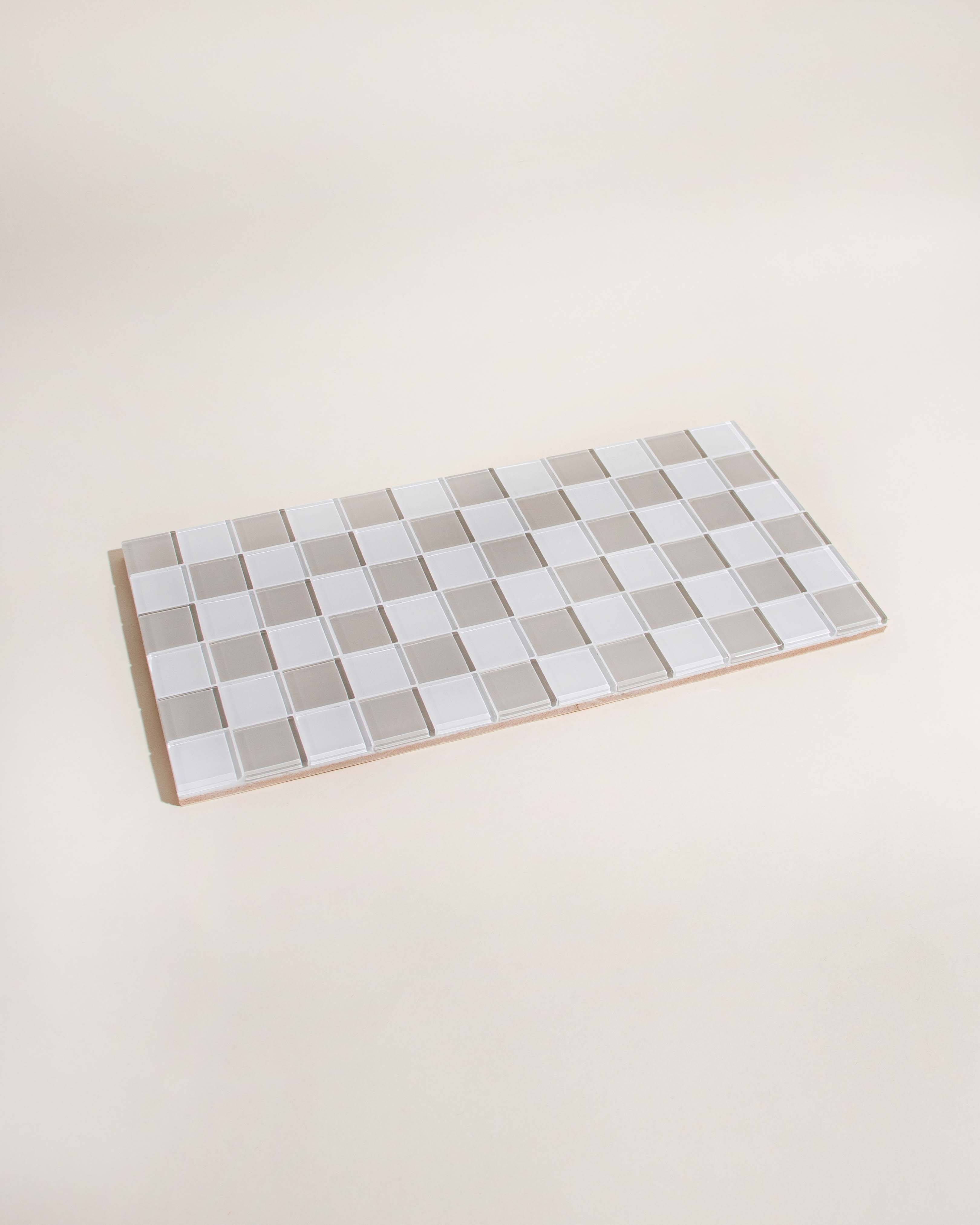 GLASS TILE DECORATIVE TRAY - Beige Checkered