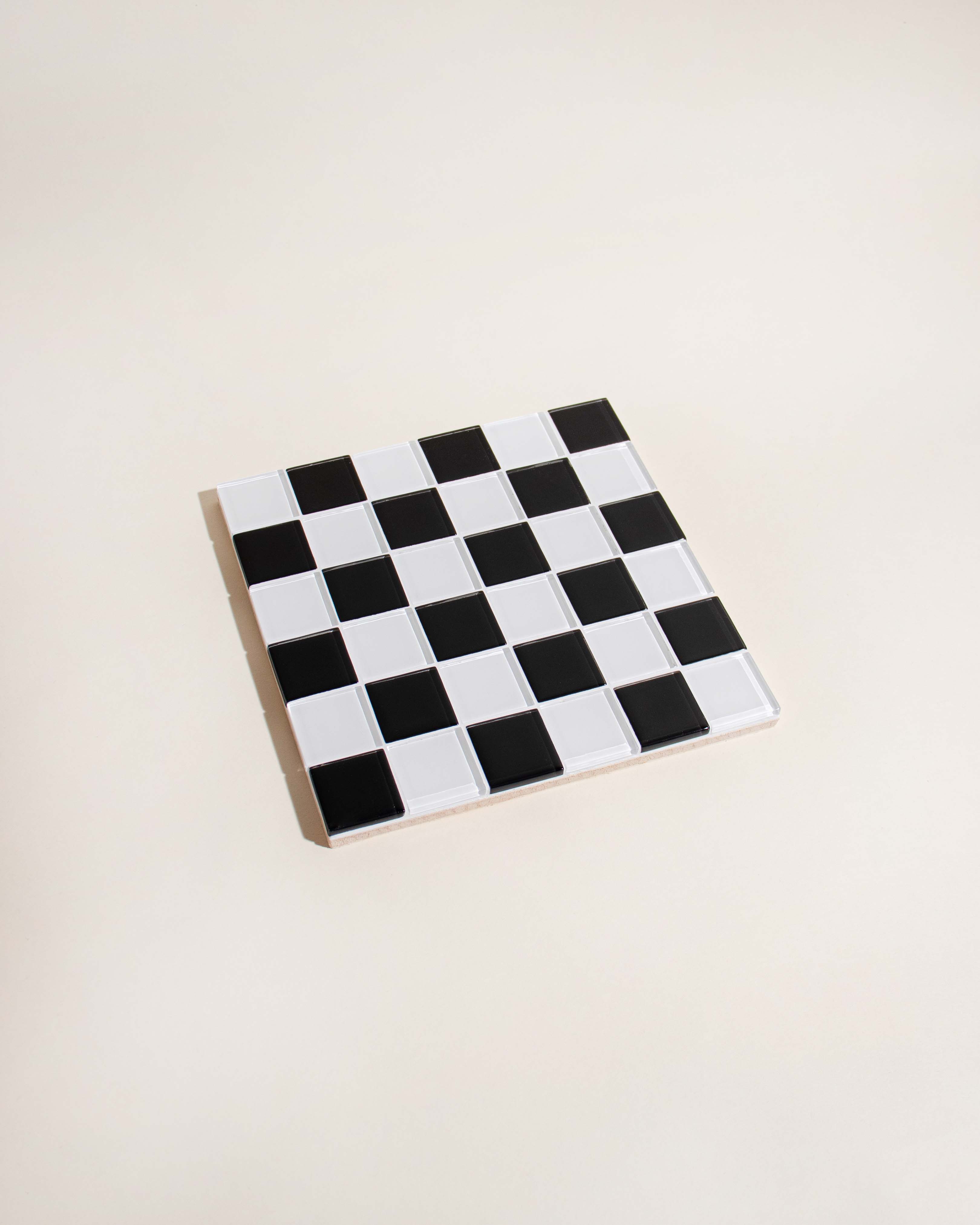 GLASS TILE DECORATIVE TRAY - Black & White Checkered