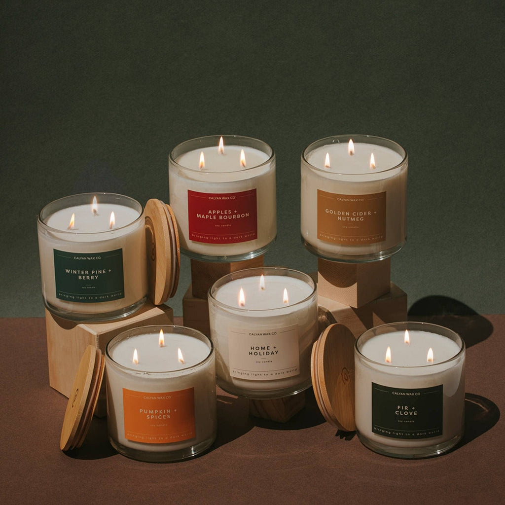 Apples + Maple Bourbon - 3 Wick Clear Glass Soy Candle