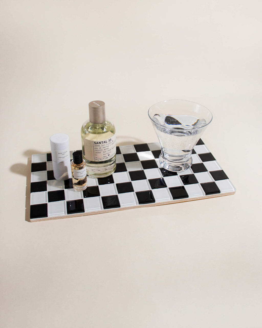 GLASS TILE DECORATIVE TRAY - Black & White Checkered