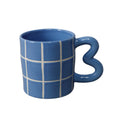 Blue Grid Ceramic Mug with Curved Handle